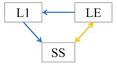 Figura 1. Esquema de procesamiento en bilingües noveles y expertos (Kroll & Stewart, 1994). 